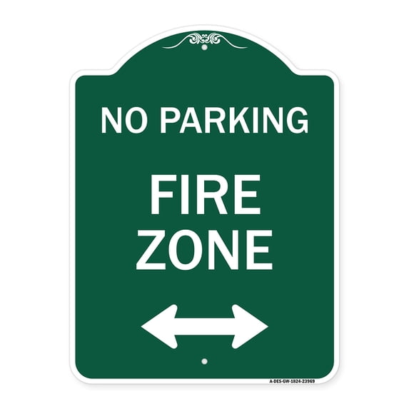 SignMission A-DES-GW-1824-23969 18 x 24 in. Designer Series Sign - Fire Zone with Bidirectional Arrow, Green & White