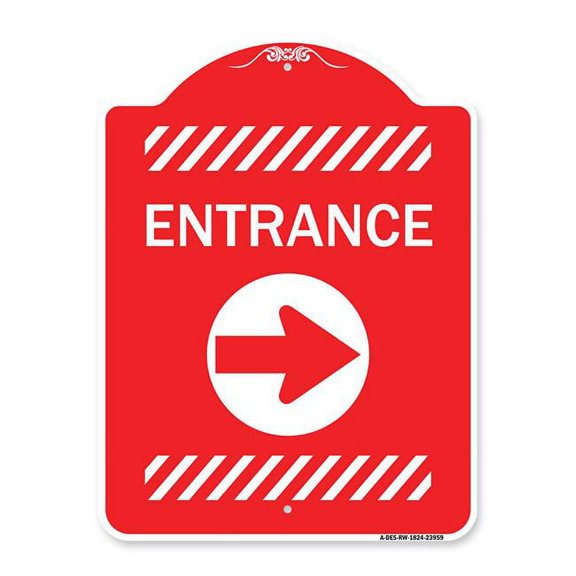 SignMission 18 x 24 in. Designer Series Sign - Flex Post Entrance with Right Arrow Decal Only for Flex Paddle, Red & White