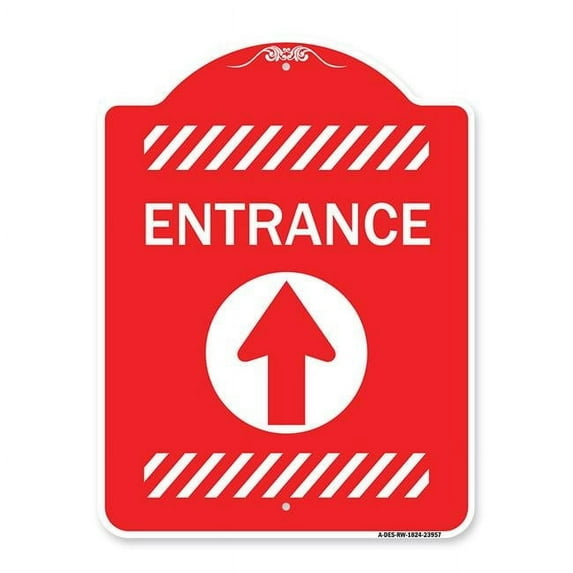 SignMission 18 x 24 in. Designer Series Sign - Flex Post Entrance with Straight Ahead Arrow Decal Only for Flex Paddle, Red & White