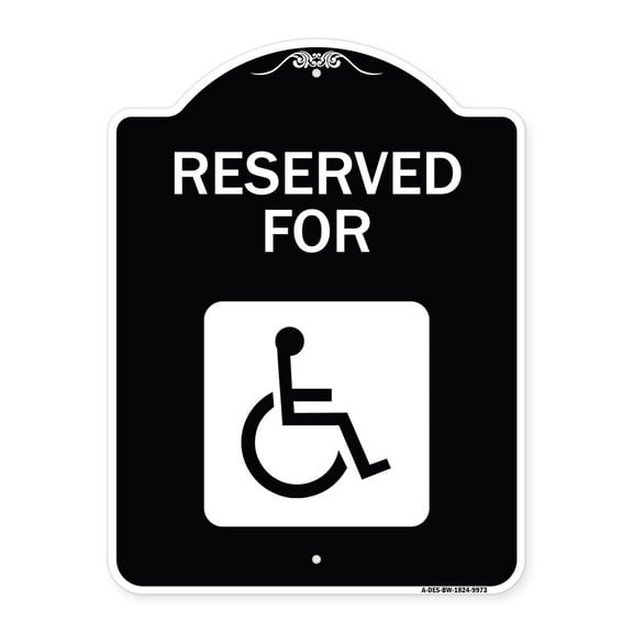 SignMission A-DES-BW-1824-9973 18 x 24 in. Designer Series Sign - Graphic Handicapped Reserved, Black & White