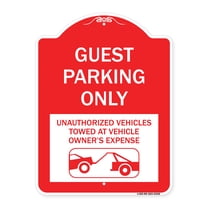 SignMission A-DES-RW-1824-23928 18 x 24 in. Designer Series Sign - Guest Parking Only Unauthorized Vehicles Towed At Owner Expense with Graphic, Red & White