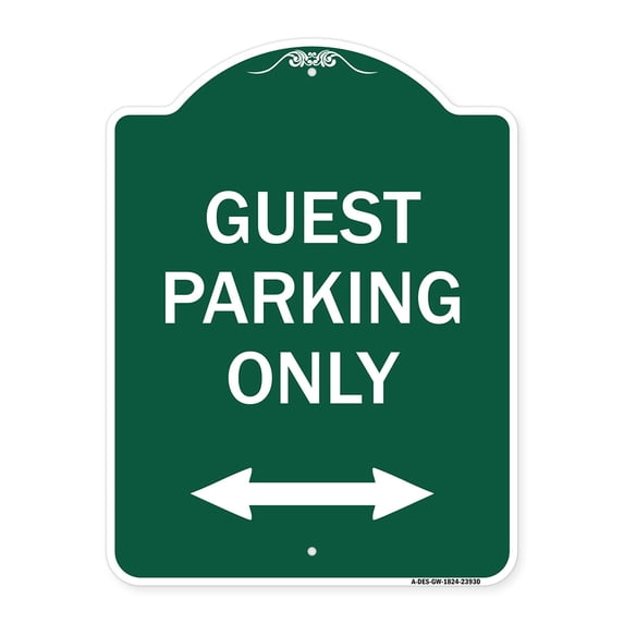 SignMission A-DES-GW-1824-23930 18 x 24 in. Designer Series Sign - Guest Parking Only with Bidirectional Arrow, Green & White