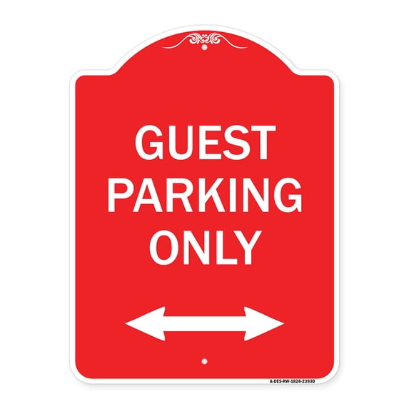 SignMission A-DES-RW-1824-23930 18 x 24 in. Designer Series Sign - Guest Parking Only with Bidirectional Arrow, Red & White