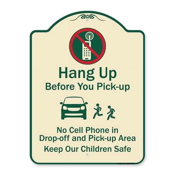 SignMission 18 x 24 in. Designer Series Sign - Hang-Up Before You Pick-Up, Tan & Green