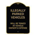 thumbnail image 1 of SignMission A-DES-BG-1824-23897 18 x 24 in. Designer Series Sign - Illegally Parked Vehicles Will Be Towed At Owners Expense Sign, Black & Gold, 1 of 4