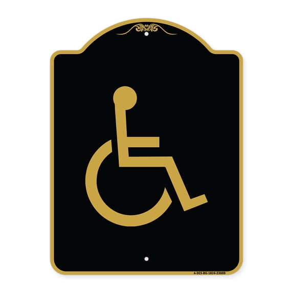 SignMission A-DES-BG-1824-23889 18 x 24 in. Designer Series Sign - Large Handicapped Symbol, Black & Gold