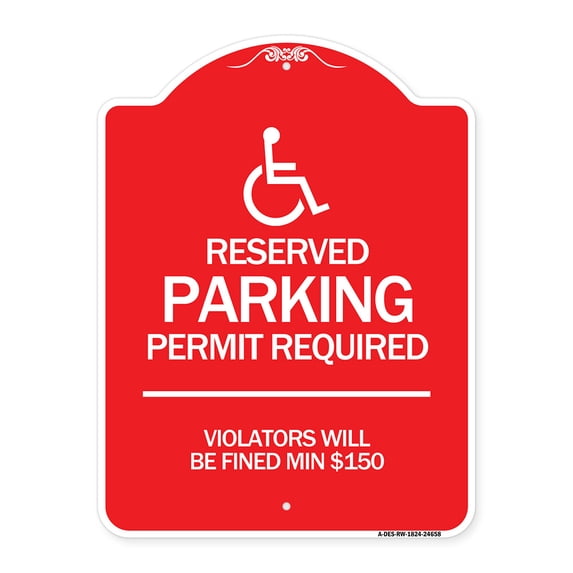 SignMission Designer Series Sign - (Modern Isa Symbol) Connecticut Reserved Parking Permit Required Violators Will Be Fined Min $150 | Red & White 18" X 24" Heavy-Gauge Aluminum