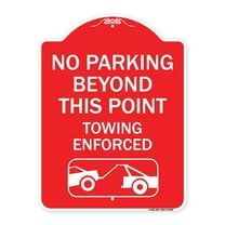 SignMission Designer Series Sign - No Parking Beyond This Point Towing Enforced with Graphic | Red & White 18" X 24" Heavy-Gauge Aluminum Architectural Sign | Protect Your Business |