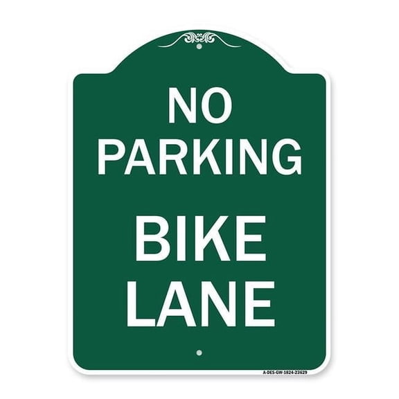 SignMission 18 x 24 in. Designer Series Sign - No Parking Bike Lane, Green & White