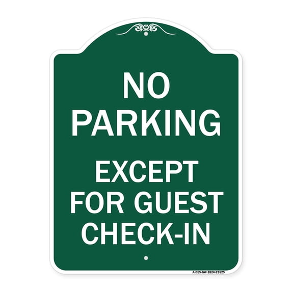 SignMission A-DES-GW-1824-23625 18 x 24 in. Designer Series Sign - No Parking Except for Guest Check-In, Green & White