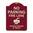 thumbnail image 1 of SignMission A-DES-BU-1824-9962 18 x 24 in. Designer Series Sign - No Parking Fire Lane with Graphic Violators Booted or Towed, Burgundy, 1 of 4