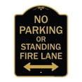 thumbnail image 1 of SignMission Designer Series Sign - No Parking or Standing Fire Lane (With Bidirectional Arrow) | Black & Gold 18" X 24" Heavy-Gauge Aluminum Architectural Sign | Made in the USA, 1 of 4