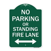 SignMission A-DES-GW-1824-23684 18 x 24 in. Designer Series Sign - No Parking or Standing Fire Lane with Bidirectional Arrow, Green & White