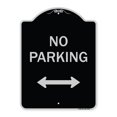 thumbnail image 1 of SignMission A-DES-BS-1824-9954 18 x 24 in. Designer Series Sign - No Parking with Bidirectional Arrow, Black & Silver, 1 of 4