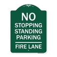 thumbnail image 1 of SignMission A-DES-GW-1824-23571 18 x 24 in. Designer Series Sign - No Stopping Standing Parking - Fire Lane, Green & White, 1 of 4
