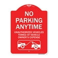 thumbnail image 1 of SignMission Designer Series Sign - No Parking Anytime Unauthorized Vehicles Towed at Vehicle Owner's Expense (With Car Tow Graphic | Red & White 18" X 24" Heavy-Gauge Aluminum, 1 of 4
