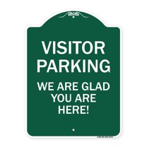 SignMission A-DES-GW-1824-23471 18 x 24 in. Designer Series Sign - Parking Area Sign Visitor Parking - We Are Glad You Are Here, Green & White
