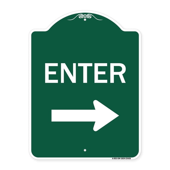 SignMission A-DES-GW-1824-23426 18 x 24 in. Designer Series Sign - Parking Lot Sign Enter Sign & Right Arrow, Green & White
