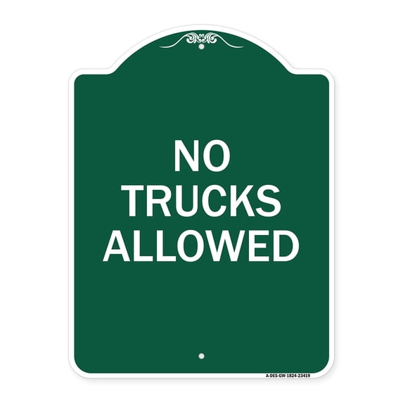 SignMission A-DES-GW-1824-23419 18 x 24 in. Designer Series Sign - Parking Lot Sign No Trucks Allowed, Green & White