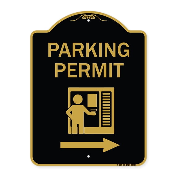SignMission A-DES-BG-1824-23401 18 x 24 in. Designer Series Sign - Parking Permit with Right Arrow Symbol, Black & Gold