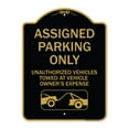 thumbnail image 1 of SignMission Designer Series Sign - Parking Restriction Sign Assigned Parking Only Unauthorized Vehicles Towed at Owner Expense with Graphic | Black & Gold 18" X 24" Heavy Aluminum, 1 of 4