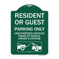 thumbnail image 1 of SignMission Designer Sign - Parking Restriction Sign Resident or Guest Parking Only Unauthorized Vehicles Towed at Owner Expense with Graphic | Green & White 18" X 24" Aluminum, 1 of 4