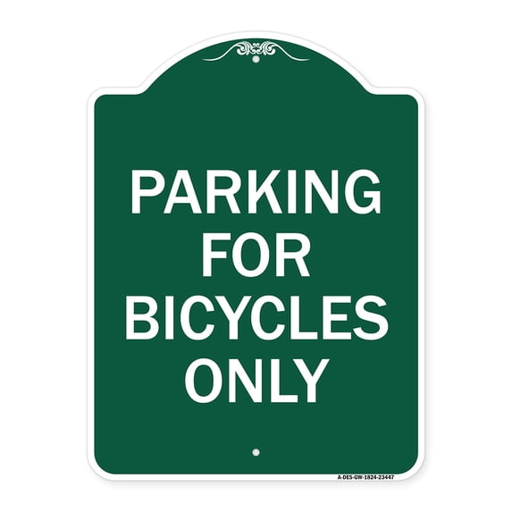 SignMission A-DES-GW-1824-23447 18 x 24 in. Designer Series Sign - Parking for Bicycles Only Sign, Green & White