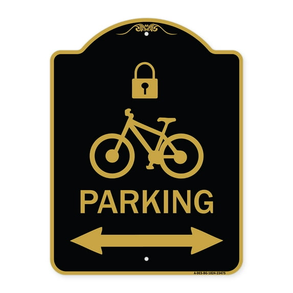 SignMission A-DES-BG-1824-23475 18 x 24 in. Designer Series Sign - Parking with Lock Cycle & Bidirectional Arrow Symbol, Black & Gold