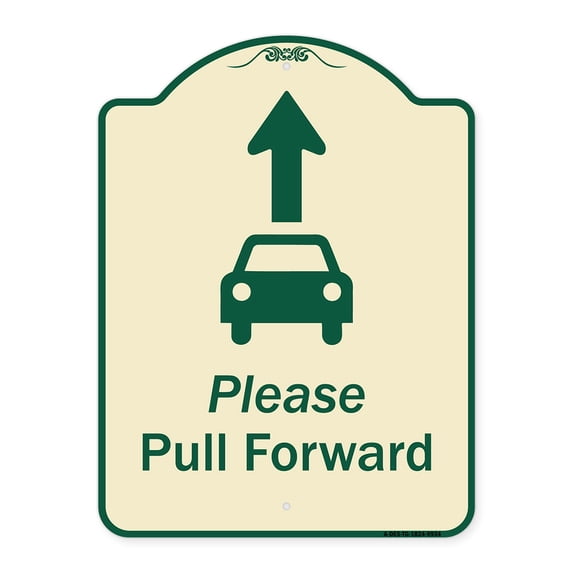 SignMission A-DES-TG-1824-9934 18 x 24 in. Designer Series Sign - Please Pull Forward with Graphic & Ahead Arrow, Tan & Green