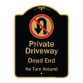 thumbnail image 1 of SignMission A-DES-BG-1824-9924 18 x 24 in. Designer Series Sign - Private Driveway Dead End No Turn Around with Symbol, Black & Gold, 1 of 4