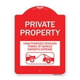thumbnail image 1 of SignMission A-DES-RW-1824-23245 18 x 24 in. Designer Series Sign - Private Property Unauthorized Vehicles Towed At Owner Expense with Graphic, Red & White, 1 of 4