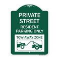 thumbnail image 1 of SignMission Designer Series Sign - Private Street Sign Private Street Resident Parking Only Tow Away Zone (With Towing Graphic) | Green & White 18" X 24" Heavy-Gauge Aluminum, 1 of 4