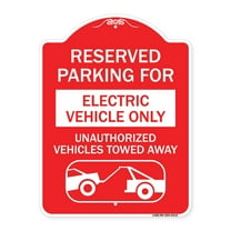 SignMission A-DES-RW-1824-23113 18 x 24 in. Designer Series Sign - Reserved Parking for Electric Vehicle Only Unauthorized Vehicles Towed Away with Tow Away Graphic, Red & White