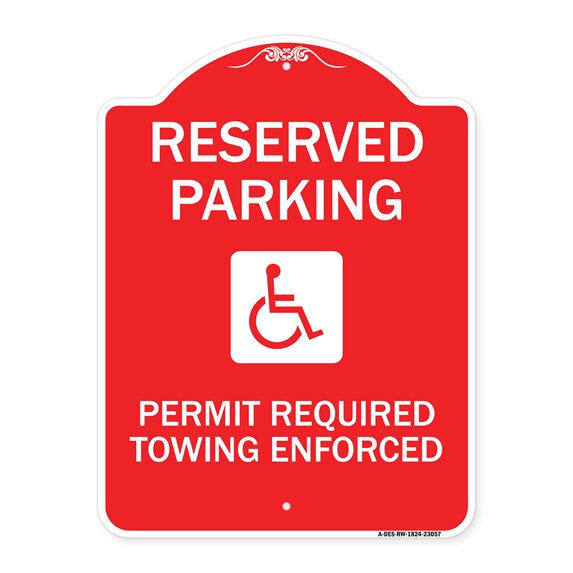 SignMission A-DES-RW-1824-23057 18 x 24 in. Designer Series Sign - Reserved Parking Permit Required Towing Enforced with Graphic, Red & White