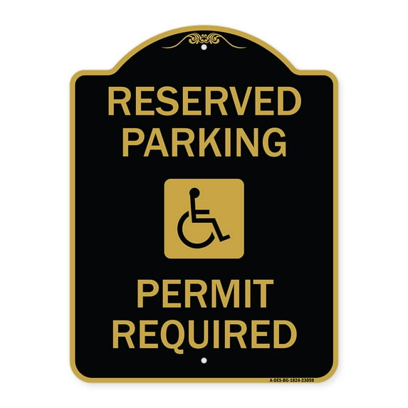 SignMission A-DES-BG-1824-23059 18 x 24 in. Designer Series Sign - Reserved Parking Permit Required with Graphic, Black & Gold