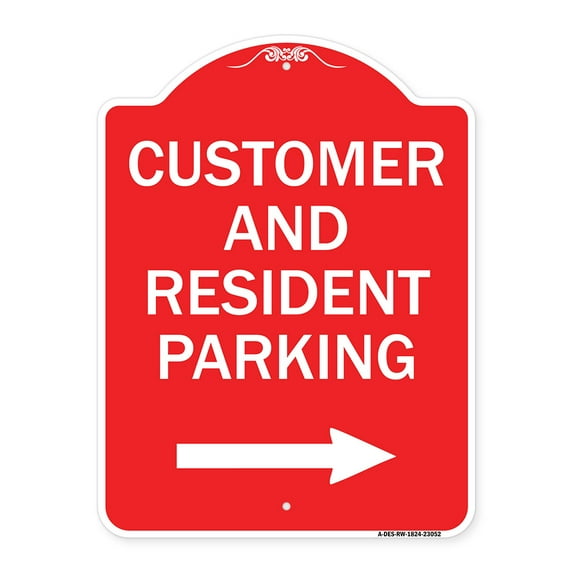 SignMission A-DES-RW-1824-23052 18 x 24 in. Designer Series Sign - Reserved Parking Sign Customer & Visitor Parking with Right Arrow, Red & White