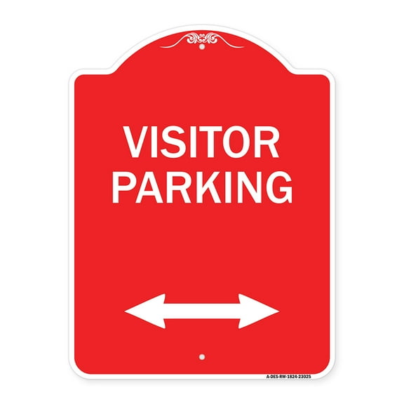 SignMission A-DES-RW-1824-23025 18 x 24 in. Designer Series Sign - Reserved Parking Sign Visitor Parking & Arrow Pointing Left & Right, Red & White