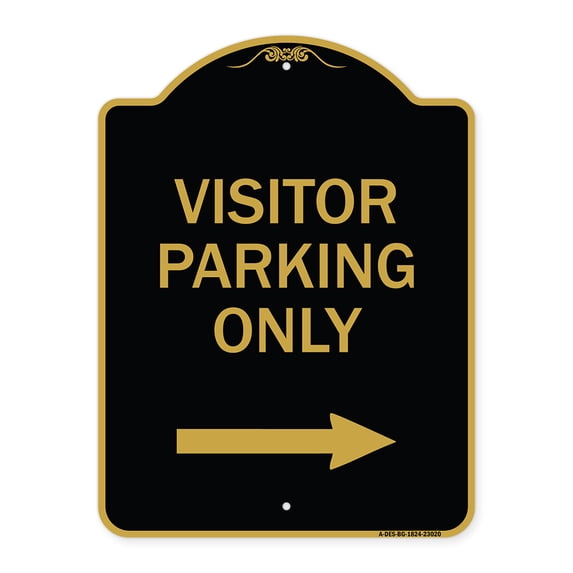 SignMission Designer Series Sign - Reserved Parking Sign Visitor Parking Only (With Right Arrow) | Black & Gold 18" X 24" Heavy-Gauge Aluminum Architectural Sign | Made in the USA