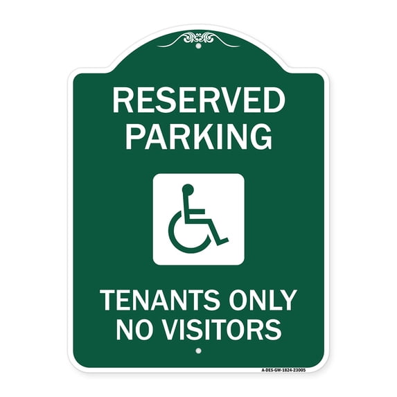 SignMission A-DES-GW-1824-23005 18 x 24 in. Designer Series Sign - Reserved Parking Tenants Only No Visitors with Graphic, Green & White