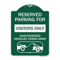 thumbnail image 1 of SignMission A-DES-GW-1824-23070 18 x 24 in. Designer Series Sign - Reserved Parking for Visitors Only Unauthorized Vehicles Towed Away, Green & White, 1 of 4
