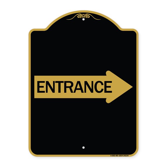 SignMission A-DES-BG-1824-24234 18 x 24 in. Designer Series Sign - Right Arrow Entrance, Black & Gold