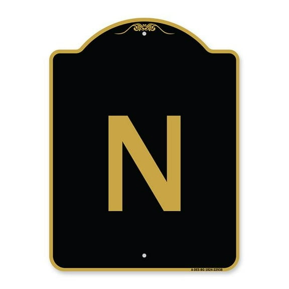 SignMission  18 x 24 in. Designer Series Sign - Sign with Letter N , Black & Gold
