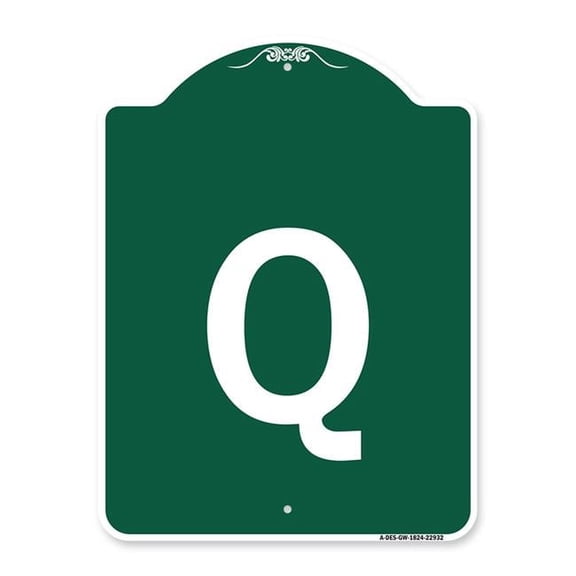 SignMission  18 x 24 in. Designer Series Sign - Sign with Letter Q , Green & White