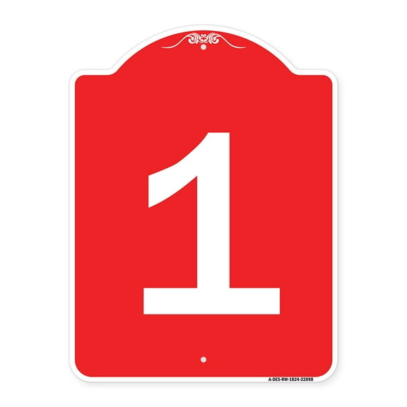 SignMission A-DES-RW-1824-22898 18 x 24 in. Designer Series Sign - Sign with Number 1, Red & White