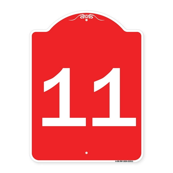 SignMission A-DES-RW-1824-22911 18 x 24 in. Designer Series Sign - Sign with Number 11, Red & White