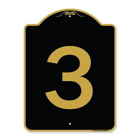 SignMission  18 x 24 in. Designer Series Sign - Sign with Number 3, Black & Gold
