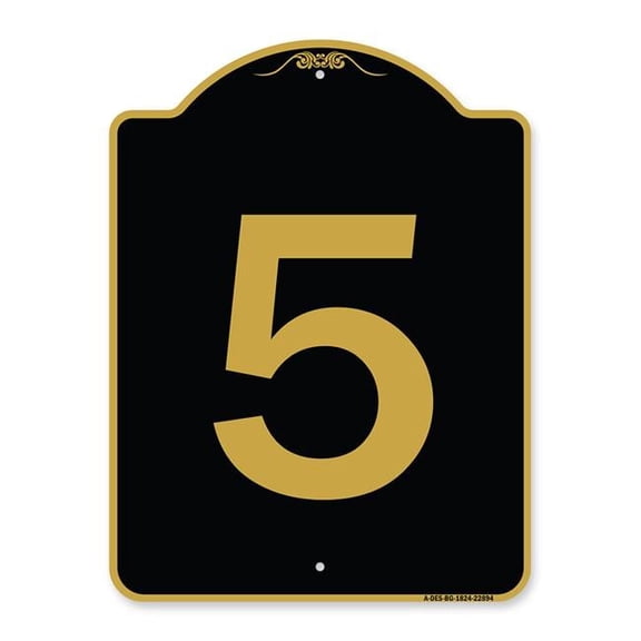 SignMission  18 x 24 in. Designer Series Sign - Sign with Number 5, Black & Gold