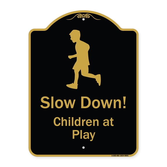 SignMission Designer Series Sign - Slow Down, Children At Play | Black & Gold 18" X 24" Heavy-Gauge Aluminum Architectural Sign | Protect Your Business & Municipality | Made in the USA