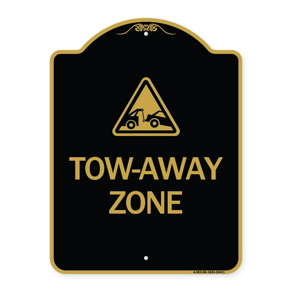 SignMission A-DES-BG-1824-24411 18 x 24 in. Designer Series Sign - Tow-Away Zone with Graphic, Black & Gold