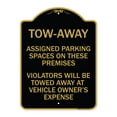 thumbnail image 1 of SignMission Designer Series Sign - Tow Zone Assigned Parking Spaces on These Premises Violators Will Be Towed Away at Vehicle Owner's Expense | Black & Gold 18" X 24" Aluminum, 1 of 4
